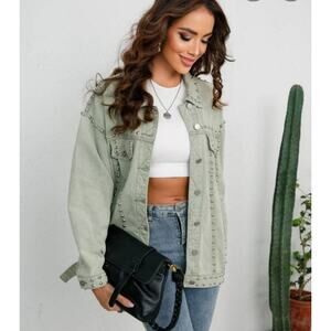 EPRETTY AUDREY STUDDED DENIM BUTTON DOWN JACKET, SIZE L